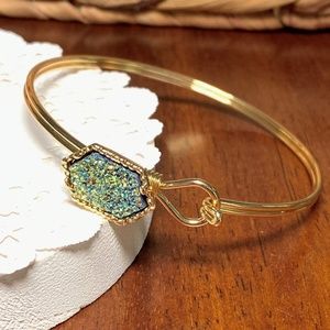 Shimmering Mystic Druzy Hexagon on Double Wired Bangle Bracelet